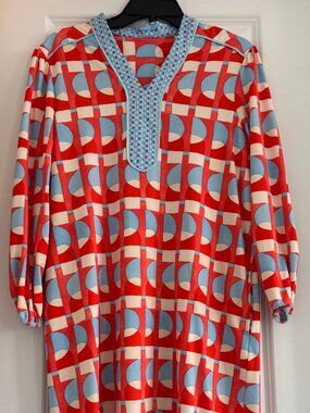 J. McLaughlin Catalina Cloth Orange & Turquoise Geometric Dress Size M | Tunic S